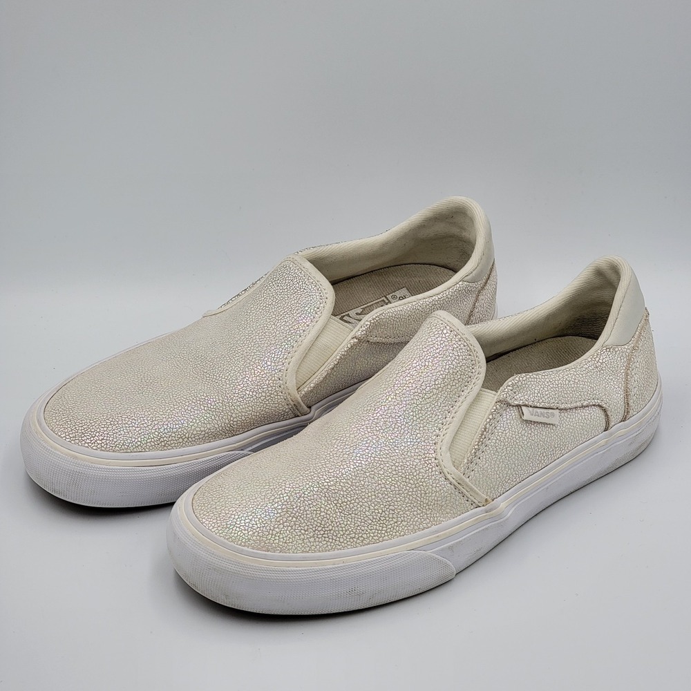 Wm 7.5 D‎ Vans Deluxe Shiny Pearl Texture Comfort Ortholite Loafers Skate Shoes